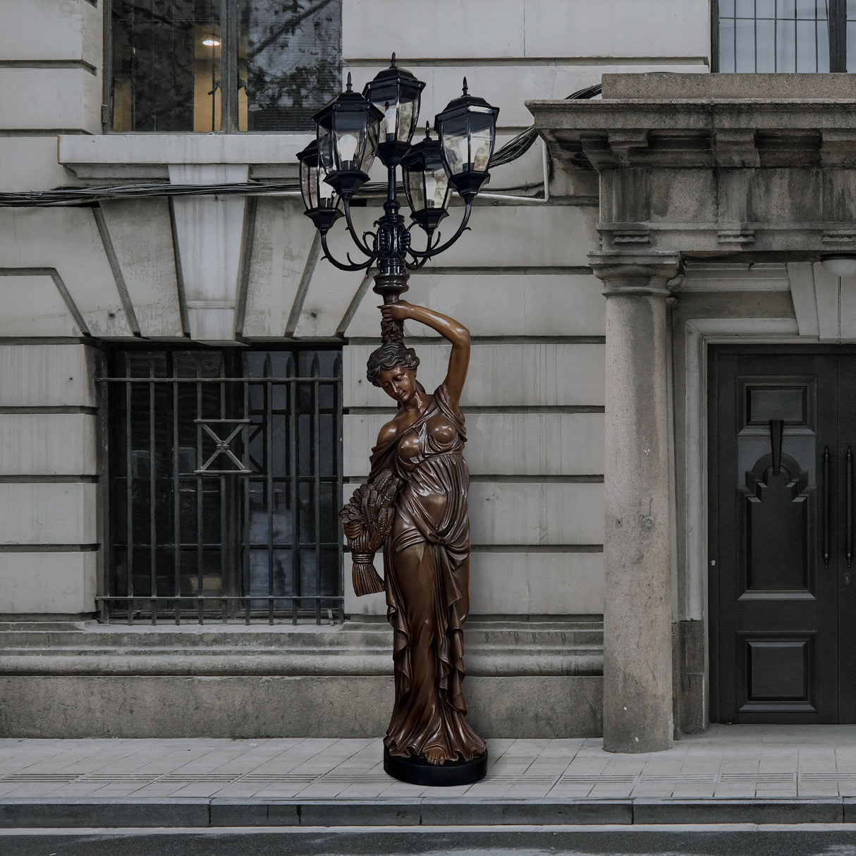 Lamp Lady Holding Candelabra Bronze Sculpture