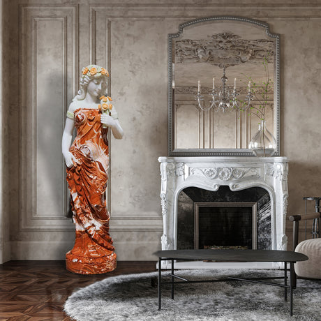 Lady with Flower Marble Statue