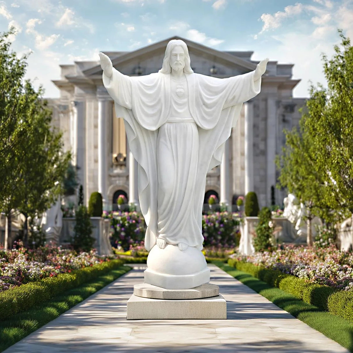 PREMIER Sacred Heart of Jesus Marble Statue Handcrafted Statue for Churches, and Gardens PSM-027