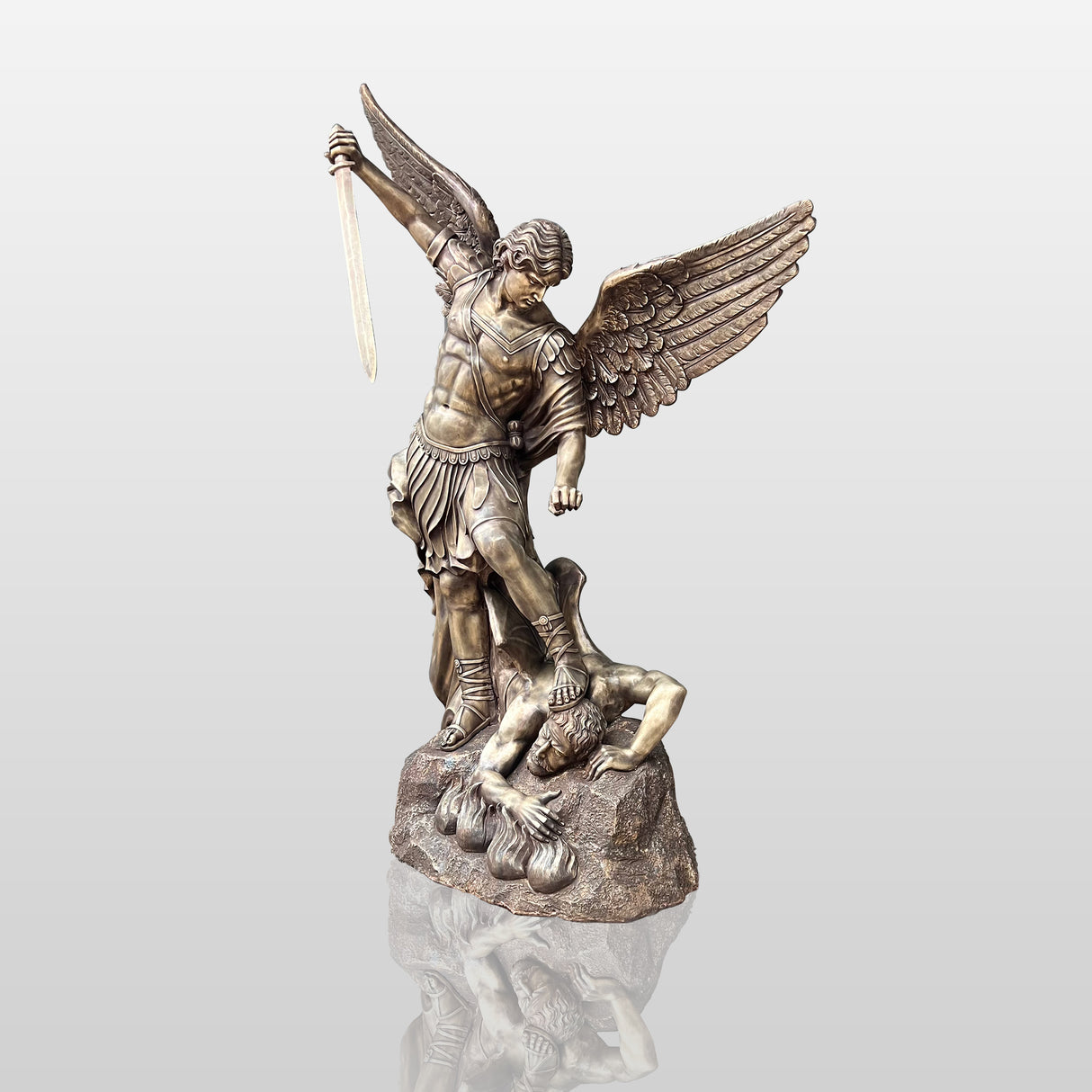 Saint Michael the Archangel Sculpture - Bronze Finish - Ideal for Gardens, Interiors, and Memorial Spaces