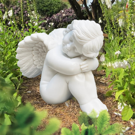  Garden Angel Sculpture White Marble Sleeping Cherub