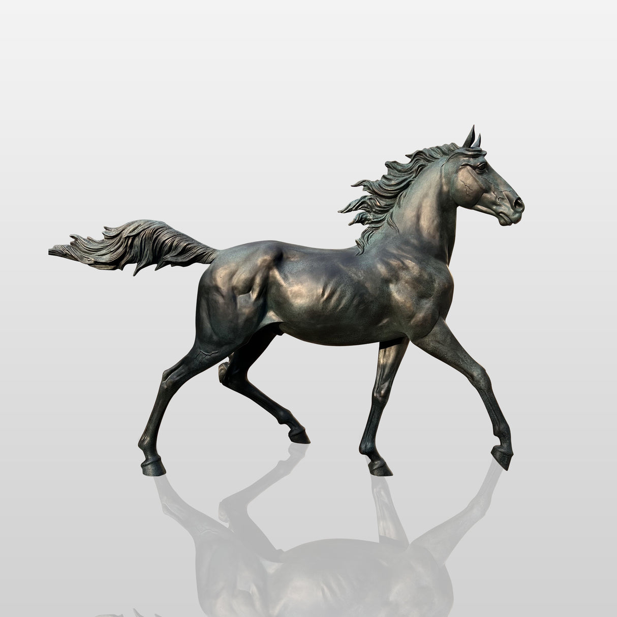 PREMIER Regal Running Horse Sculpture Bronze Animal Artwork for Courtyards, Gardens and Historic Estates PSB-074-Bronze Sculpture-PREMIER SCULPTURE