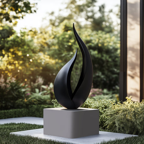 Modern Abstract Black Flame Sculpture