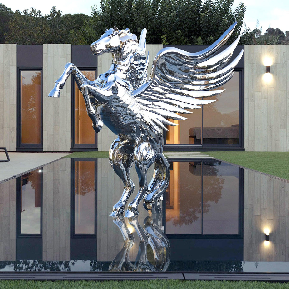 Stainless Steel Flying Pegasus Horse Sculpture