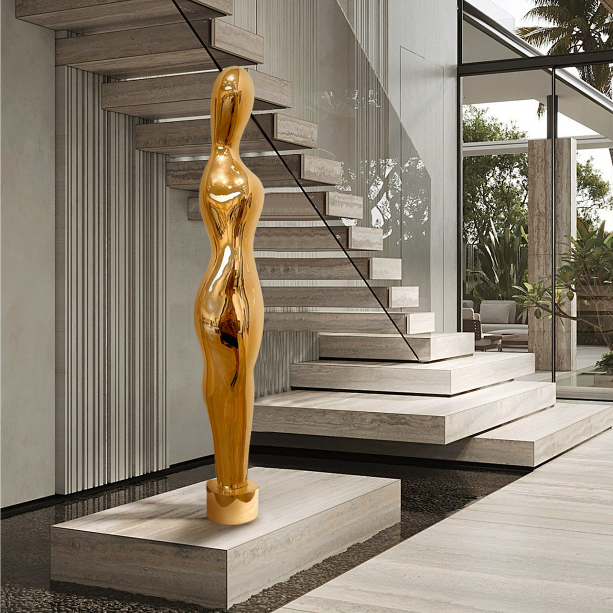 PREMIER Golden Abstract Sculpture with Mirror Finish for Interior Exhi ...