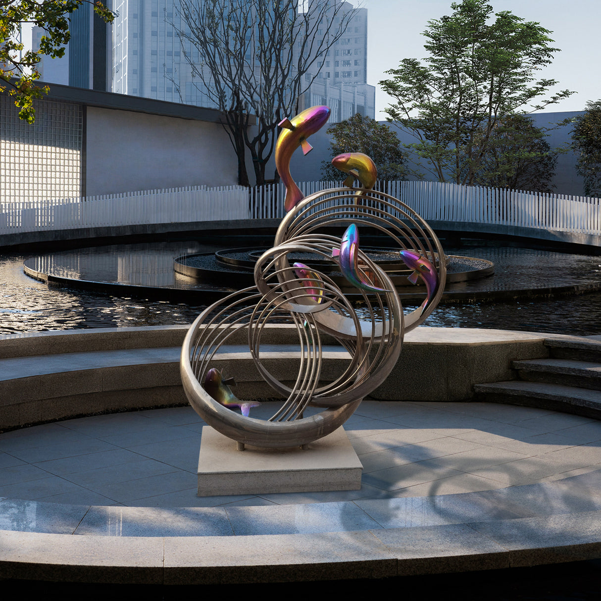 Stainless Steel Rainbow-colored Fish Sculpture