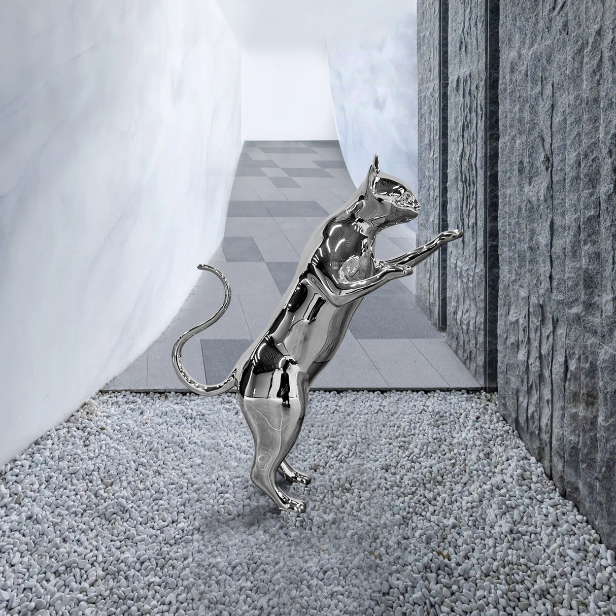PREMIER Modern Animal Sculpture Contemporary Stainless Steel Cat Art Statue PSSS-088-Stainless Steel Sculpture-PREMIER SCULPTURE