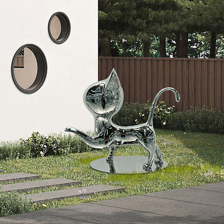 PREMIER Stainless Steel Cat Sculpture Contemporary Animal Statue for Garden & Entryway PSSS-087-Stainless Steel Sculpture-PREMIER SCULPTURE