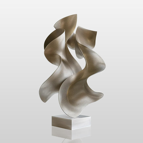 Silver Flowing Stainless Steel Sculpture With Marble Base