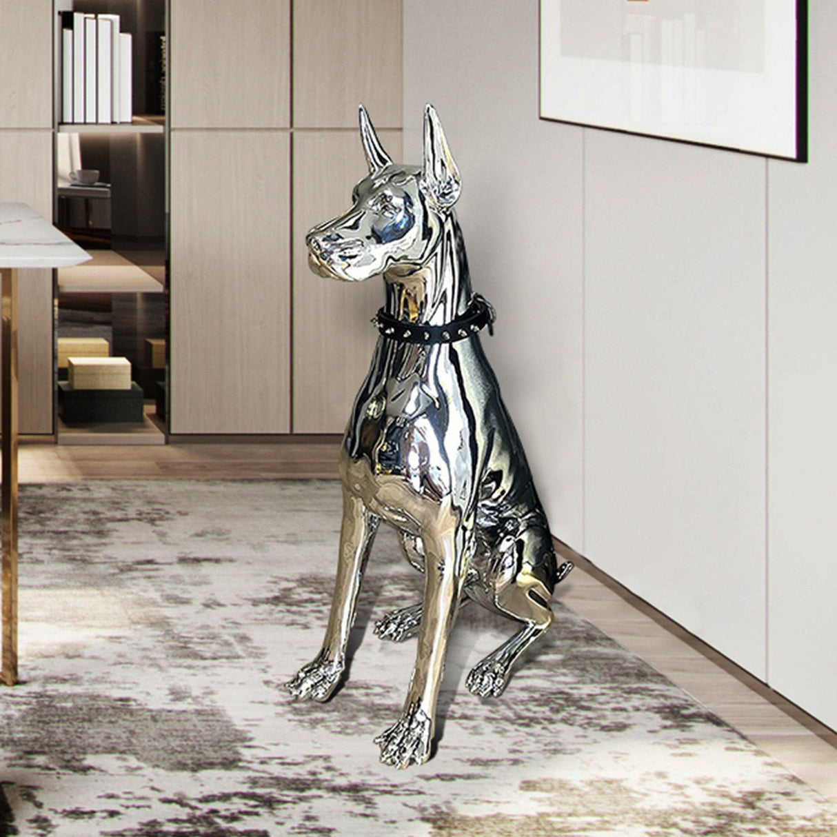 Stainless Steel Doberman Pinscher Dog Sculpture