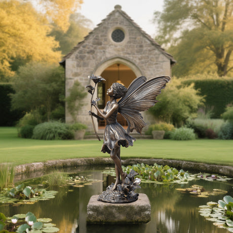 PREMIER Enchanting Bronze Fairy Statue for Outdoor Garden, Pond, Courtyards and Landscaped Estates PSB-093-Bronze Sculpture-PREMIER SCULPTURE
